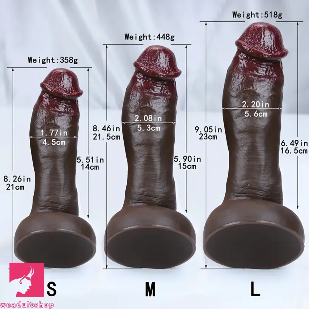 8.26in 8.46in 9.05in Realistic Skin-Feel Big Ebony Flexible Silicone Dildo