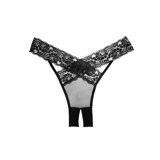 Chilot sexy ALLURE Desire Crotchless Panties. design încrucișat cu dantelă și plasă. culoarea negru. mărime universală