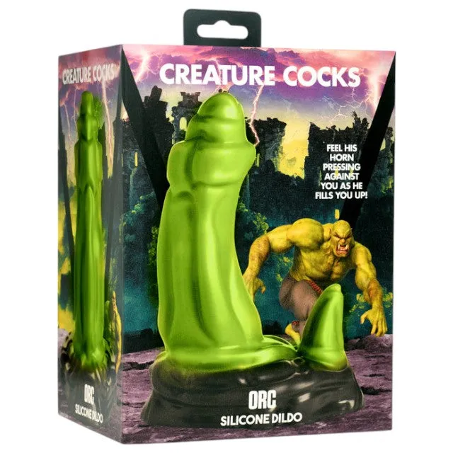 Dildo orc CREATURE COCKS ORC. design cu corn. pentru jocuri de fantezie. bază cu ventuză. lungime 17.8 cm. verde