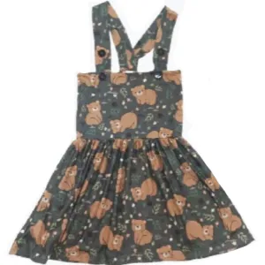 Fall Bear Suspender Skirt Dress