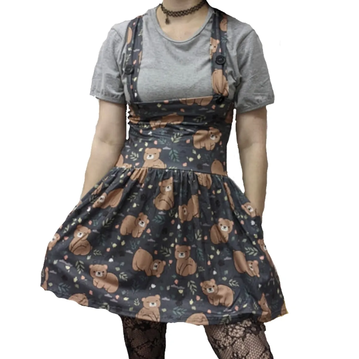 Fall Bear Suspender Skirt Dress