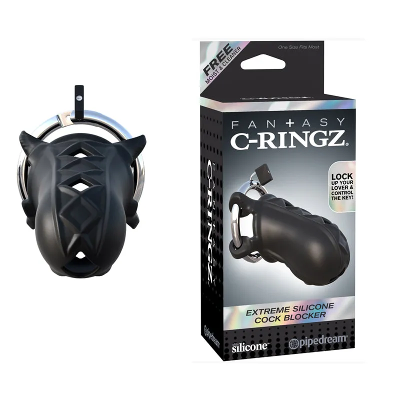 Fantasy C-Ringz Extreme Silicone Cock Blocker Locking Chastity Cage Black