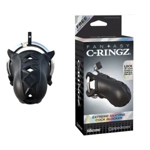 Fantasy C-Ringz Extreme Silicone Cock Blocker Locking Chastity Cage Black