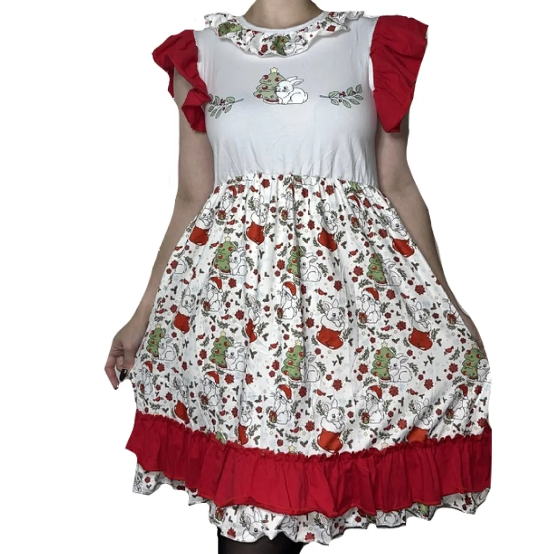 Holiday Bunny Ruffle Sleeve Dress