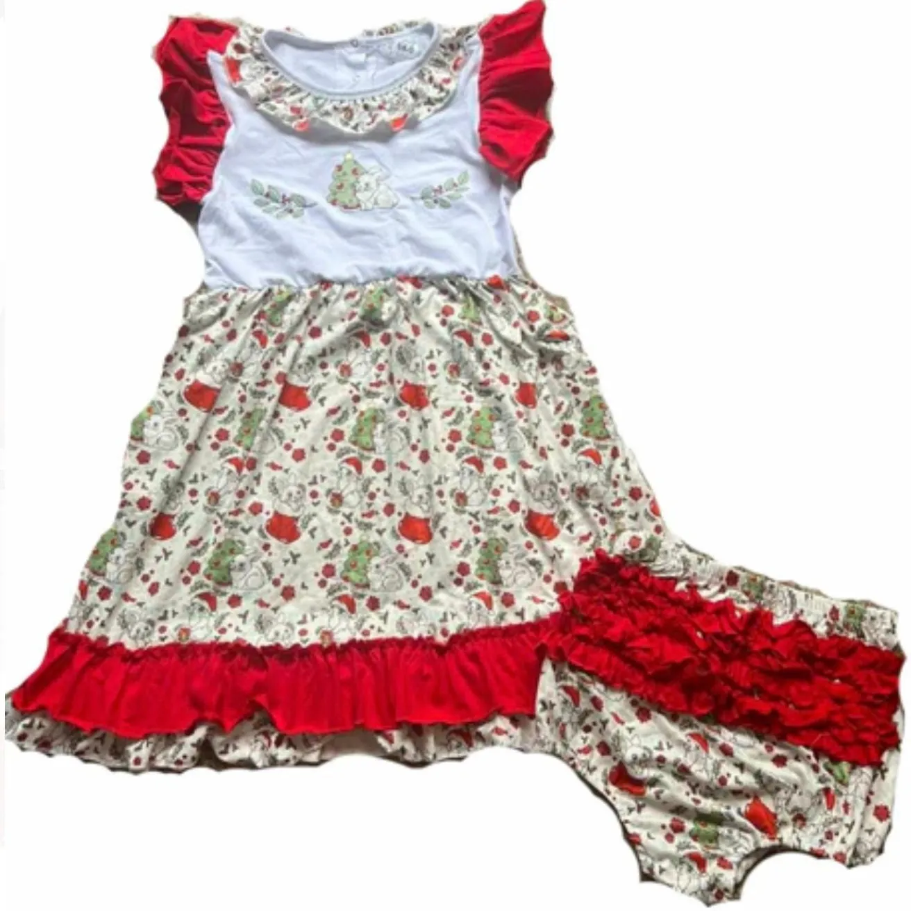 Holiday Bunny Ruffle Sleeve Dress