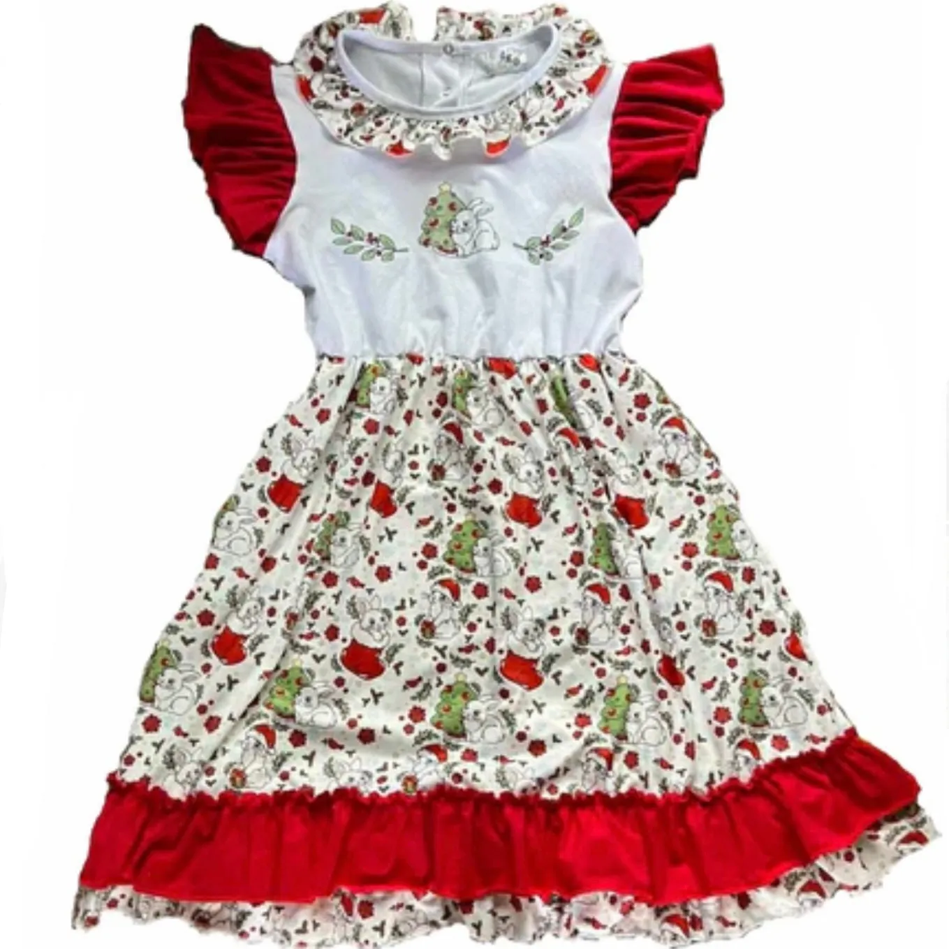 Holiday Bunny Ruffle Sleeve Dress