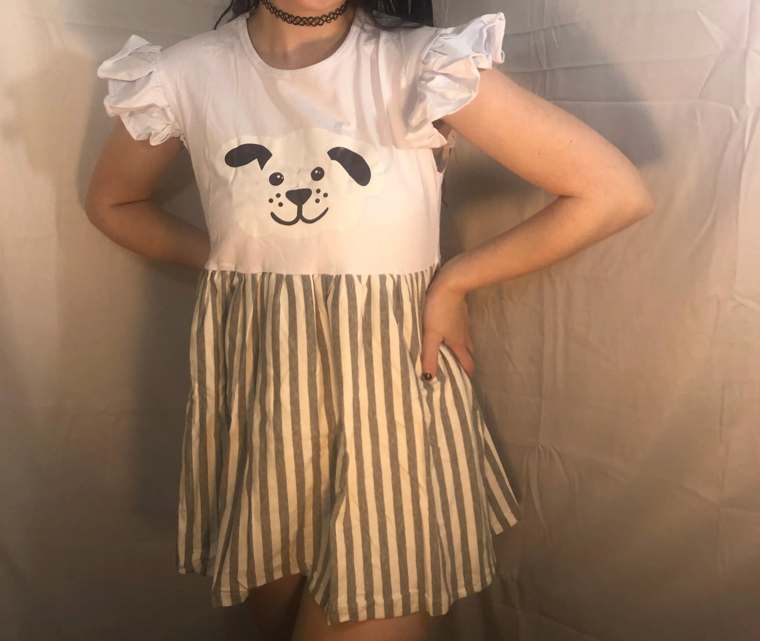 Pretty Puppy Ruffle Sleeve Dress