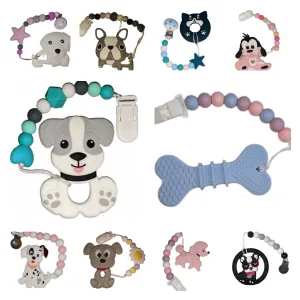 Puppy Variety Silicone Teether Chewing Toy Pacifier Clip