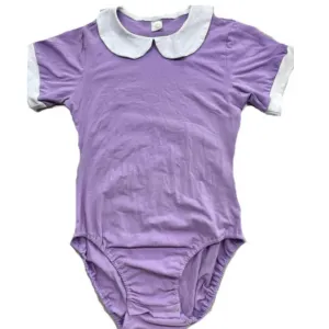 Purple & White Cotton Collared Bodysuit