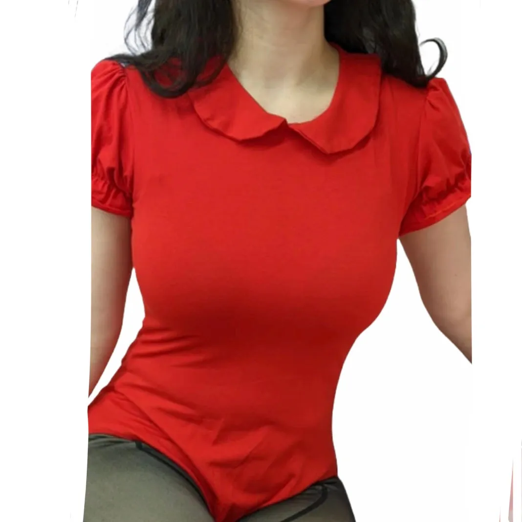 Red Cotton Collared Bodysuit