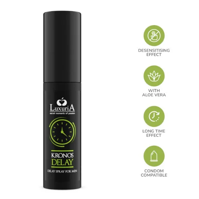 Spray LUXURIA Kronos Delay. cu aloe vera. pentru întârzierea ejaculării și performanțe sexuale îmbunătățite. 20 ml