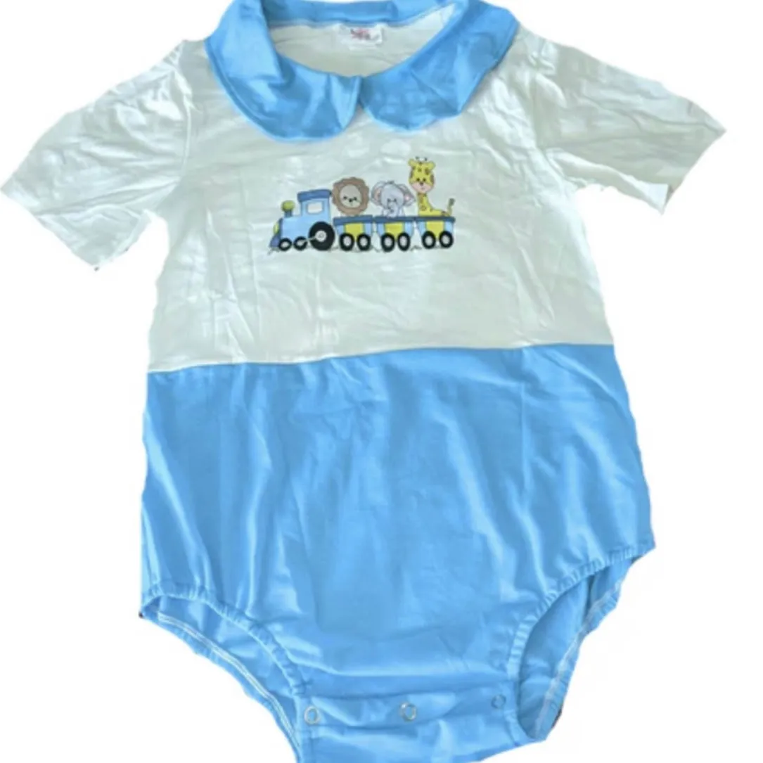 Toot Toot Train Collared Cotton Bodysuit