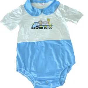 Toot Toot Train Collared Cotton Bodysuit